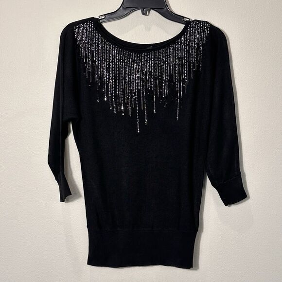 WHITE HOUSE BLACK MARKET Sequin Lightweight 3/4 Sleeve Pullover Sweater Medium - Picture 1 of 9